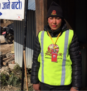 Rabina is 1 of 3 female security guards hired at the Lower Solu Hydropower Project site – a shift in mentality that was catalysed by the strong voices of female community leaders Rabina is 1 of 3 female security guards hired at the Lower Solu Hydropower Project site – a shift in mentality that was catalysed by the strong voices of female community leaders